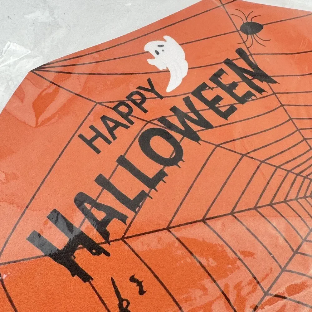 Halloween Placemats Set of 4 Ghost Bat Orange Round Faux Leather 14 Inch Non Sli